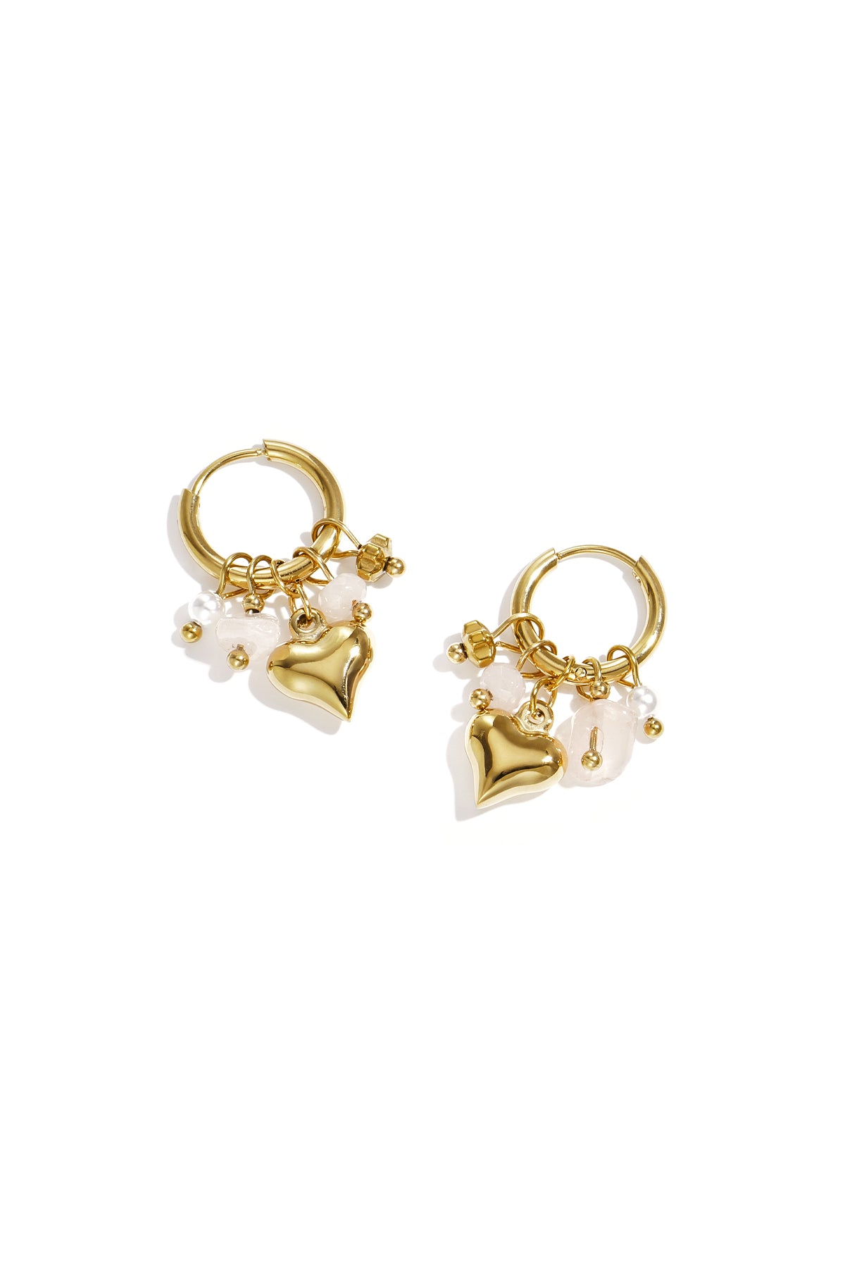 Earrings with heart and bead pendants