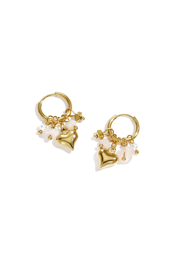 Earrings with heart and bead pendants