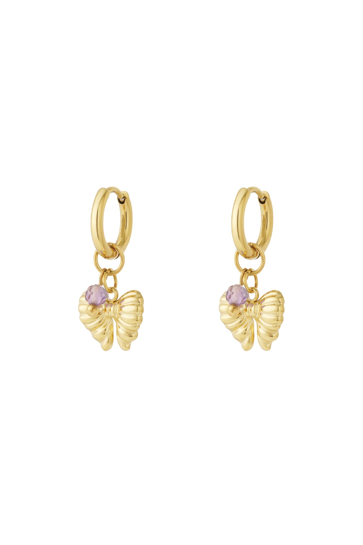 Earrings with hanging bow charm and bead