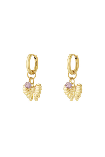 Earrings with hanging bow charm and bead