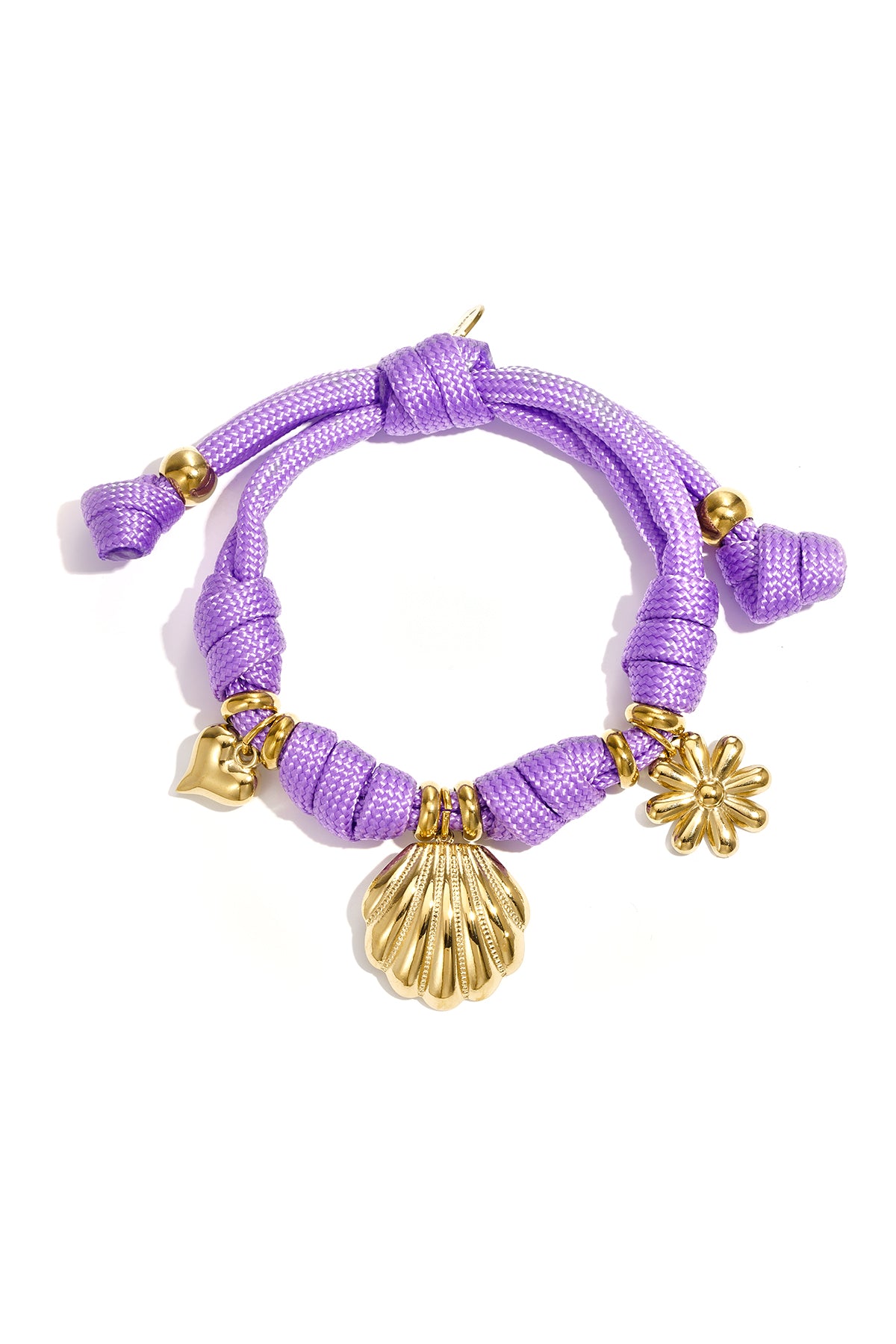 Rope bracelet with knots and various charms