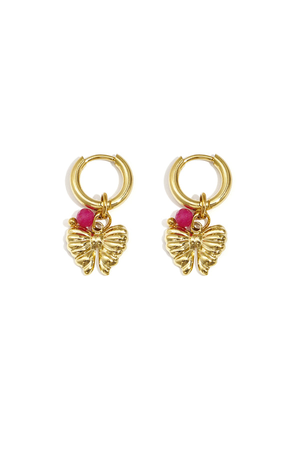 Earrings with hanging bow charm and bead