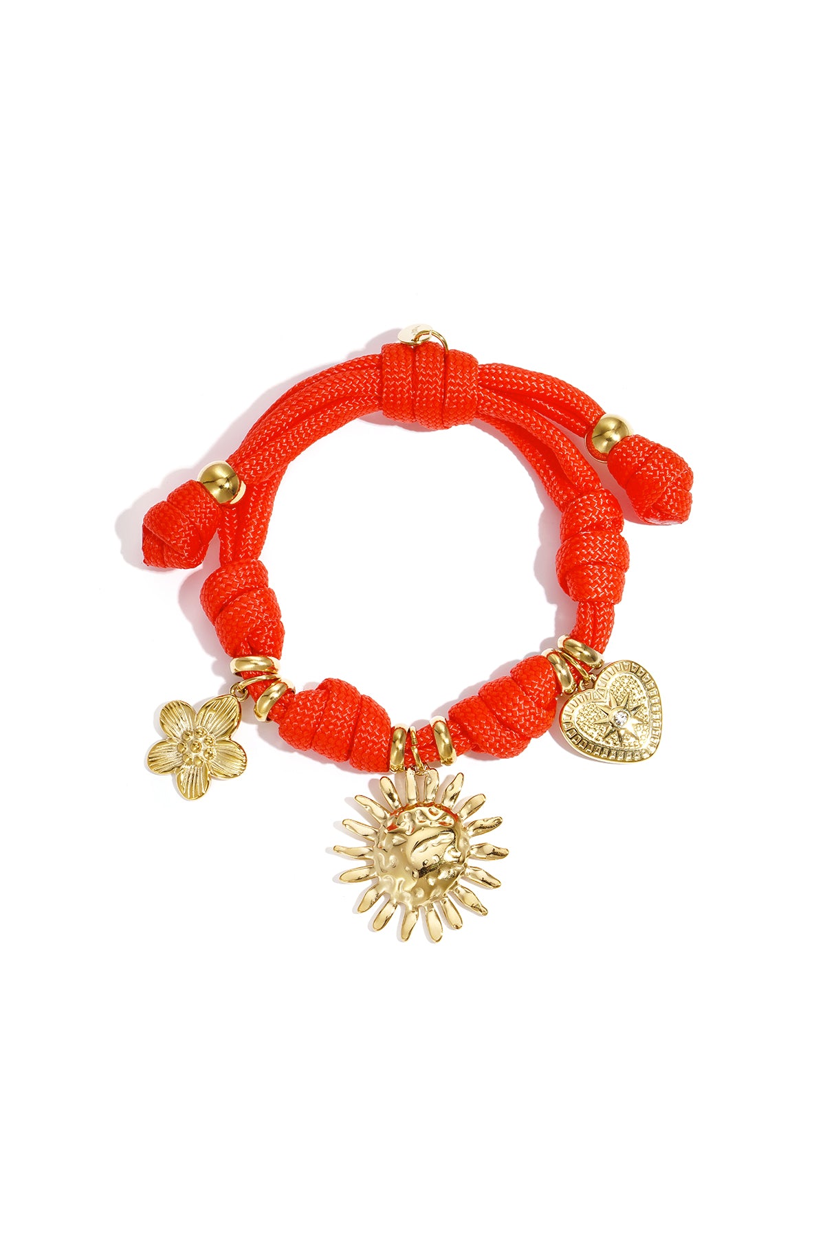 Rope bracelet with knots and various charms