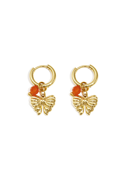Earrings with hanging bow charm and bead